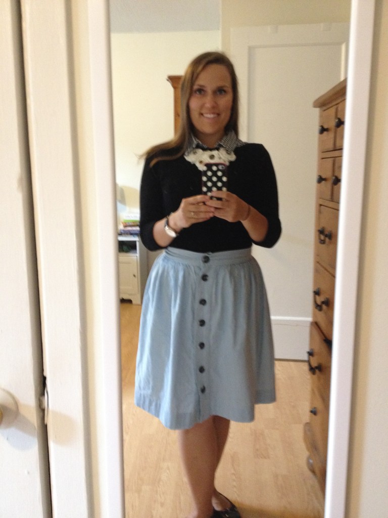 Feeling very proud of my very homemade and very coordinated outfit. Skirt, blouse and necklace all made by me! 